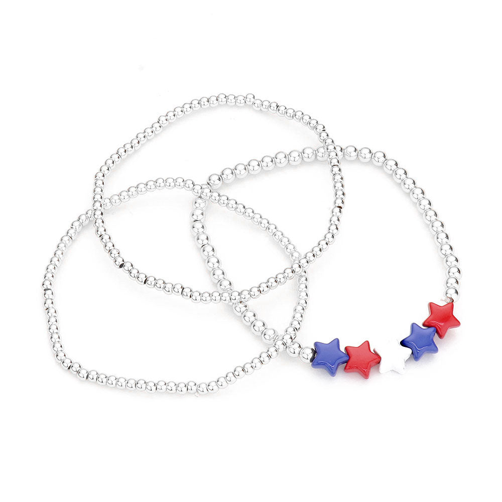 iLLASPARKZ 3PCS - American USA Flag Star Accented Stretch Bracelets
