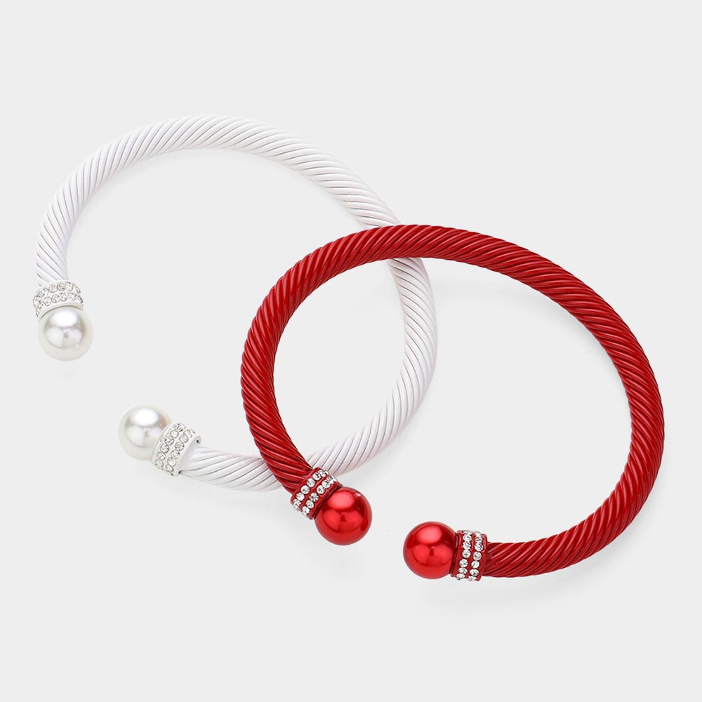 iLLASPARKZ 2PCS - Stone Paved Pearl Pointed Tip Double Cuff Bracelets
