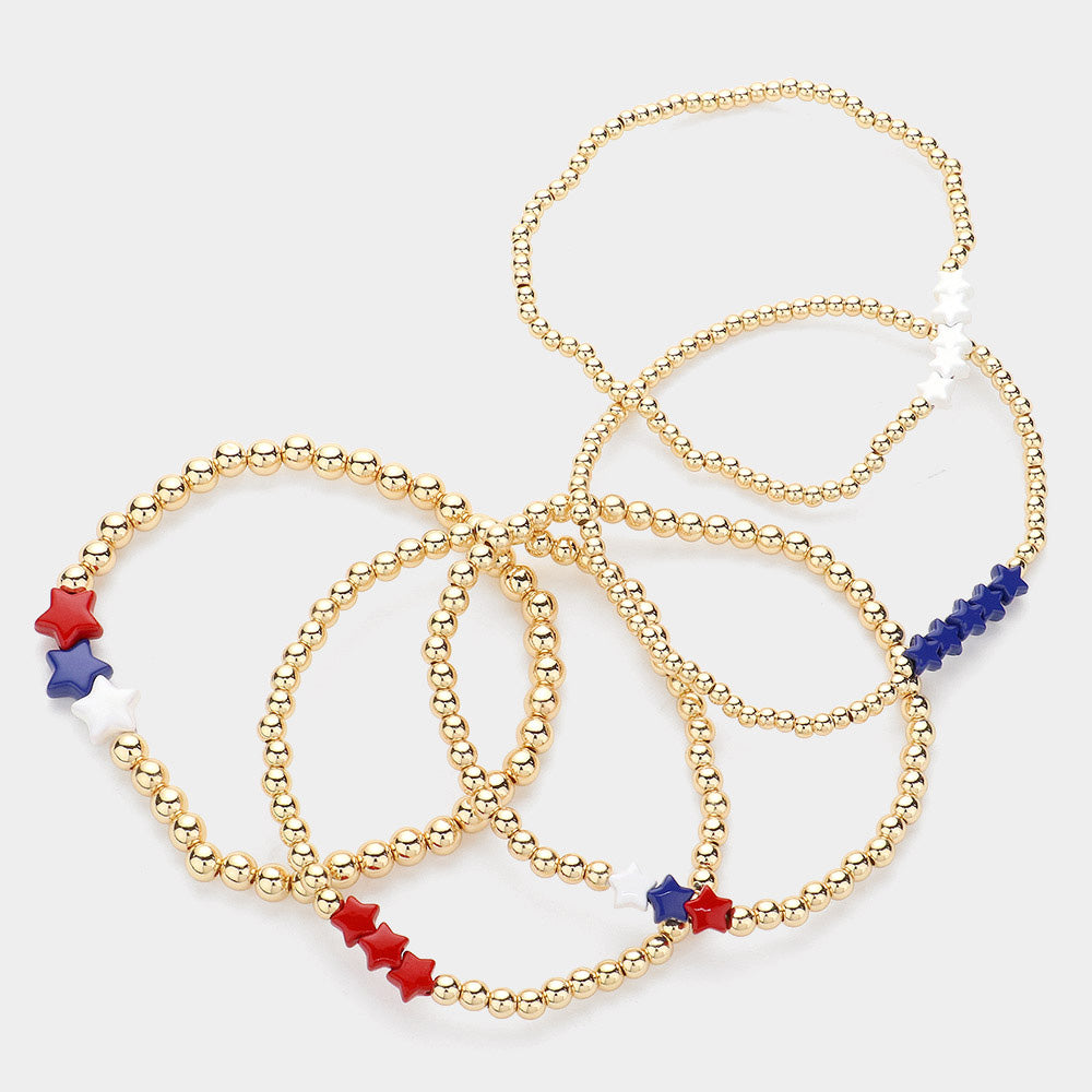 iLLASPARKZ 5PCS - Star Beads Pointed Metal Ball Beaded Stretch Multi Layered Bracelets
