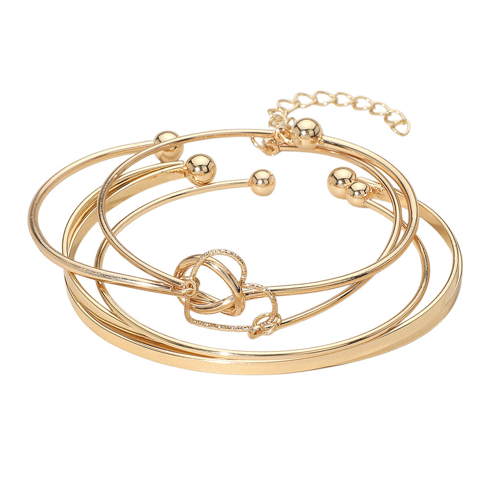 iLLASPARKZ 4PCS - Metal Cuff Open Heart Accent Multi Layered Bracelets