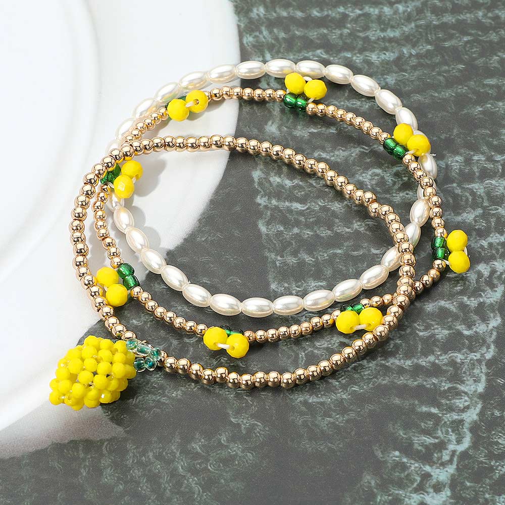 iLLASPARKZ 3PCS - Pearl Lemon Seed Beaded Stretch Multi Layered Bracelets