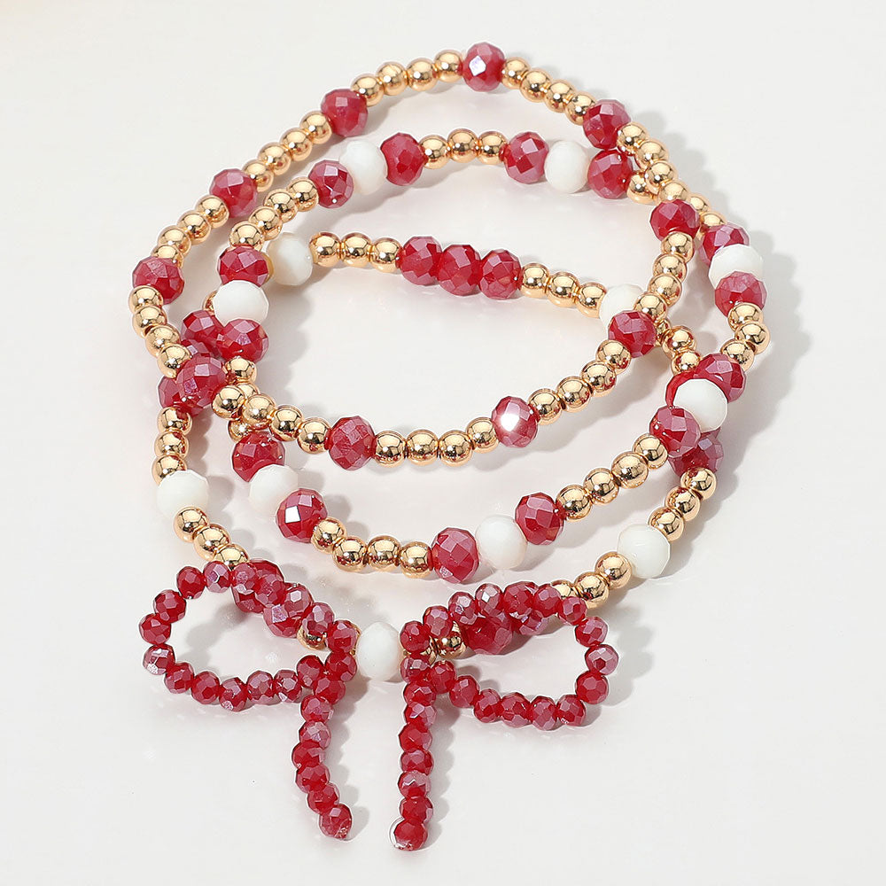 iLLASPARKZ 3PCS - Sports Team Theme Colored Bow Accent Faceted Beaded Stretch Multi Layered Bracelets