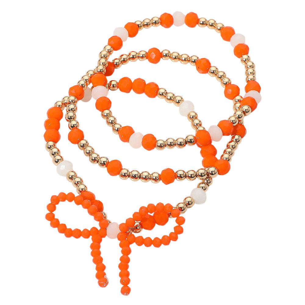 iLLASPARKZ 3PCS - Sports Team Theme Colored Bow Accent Faceted Beaded Stretch Multi Layered Bracelets