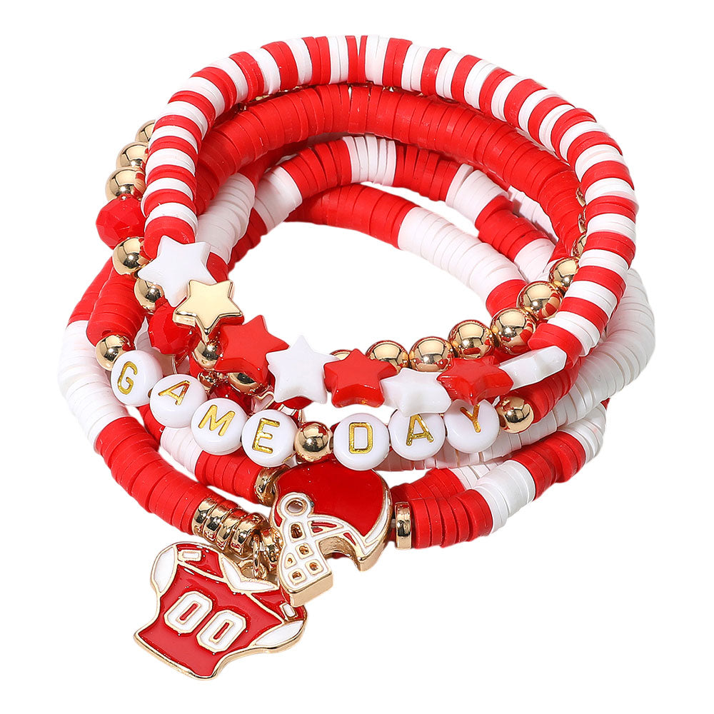 iLLASPARKZ 7PCS - Football Charm Star GAME DAY Message Heishi Beaded Stretch Multi Layered Bracelets
