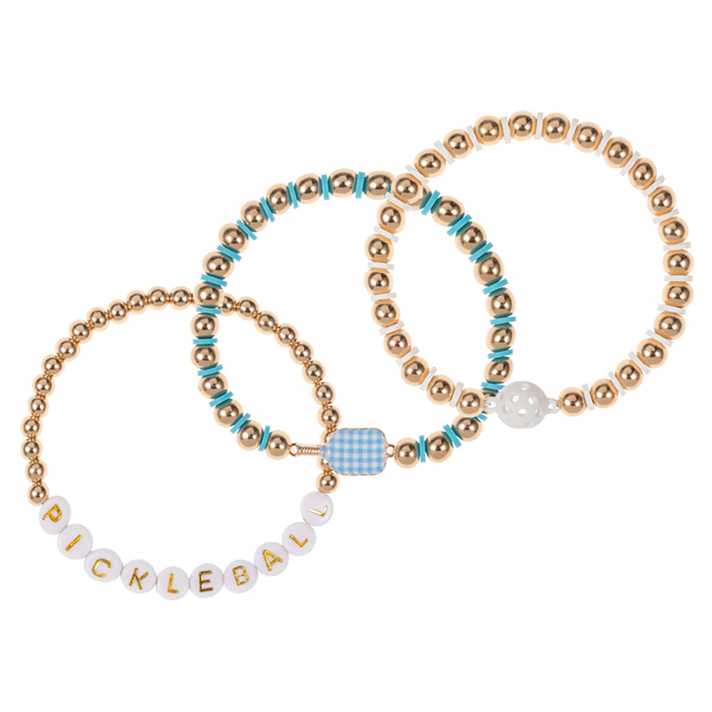 iLLASPARKZ 3PCS - Enamel Pickle Ball Message Paddle Beaded Stretch Multi Layered Bracelets