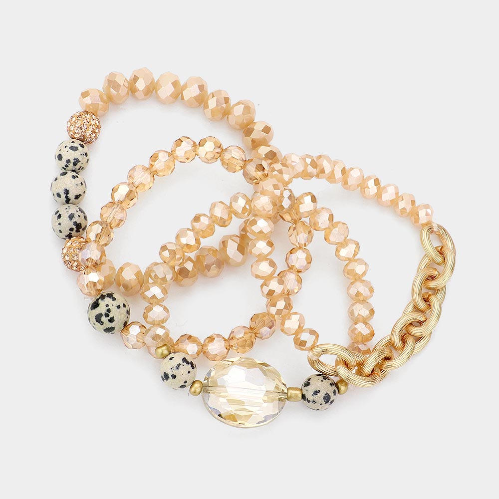 iLLASPARKZ 4PCS - Multi Bead Accent Fireball Strand Stretch Bracelets