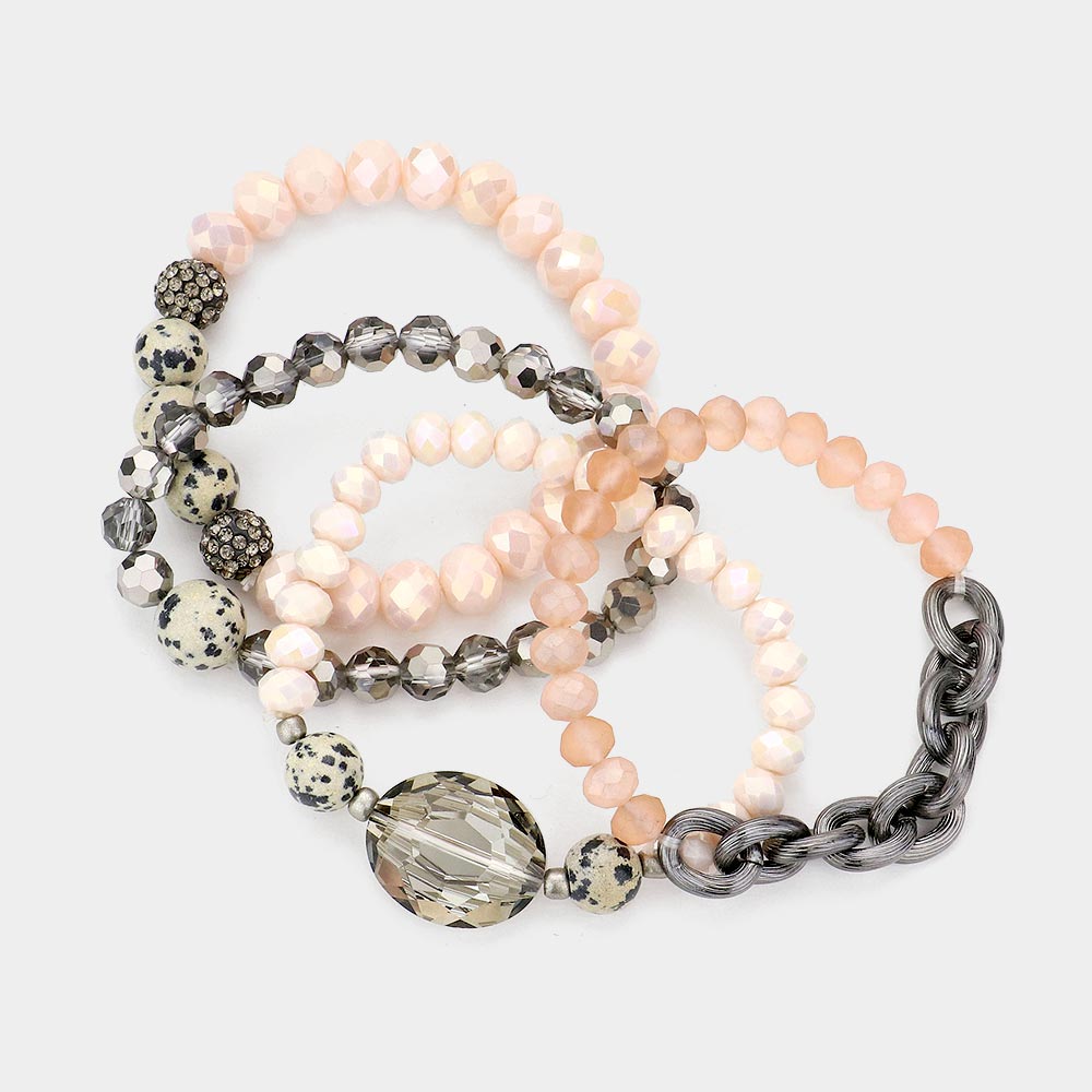 iLLASPARKZ 4PCS - Multi Bead Accent Fireball Strand Stretch Bracelets