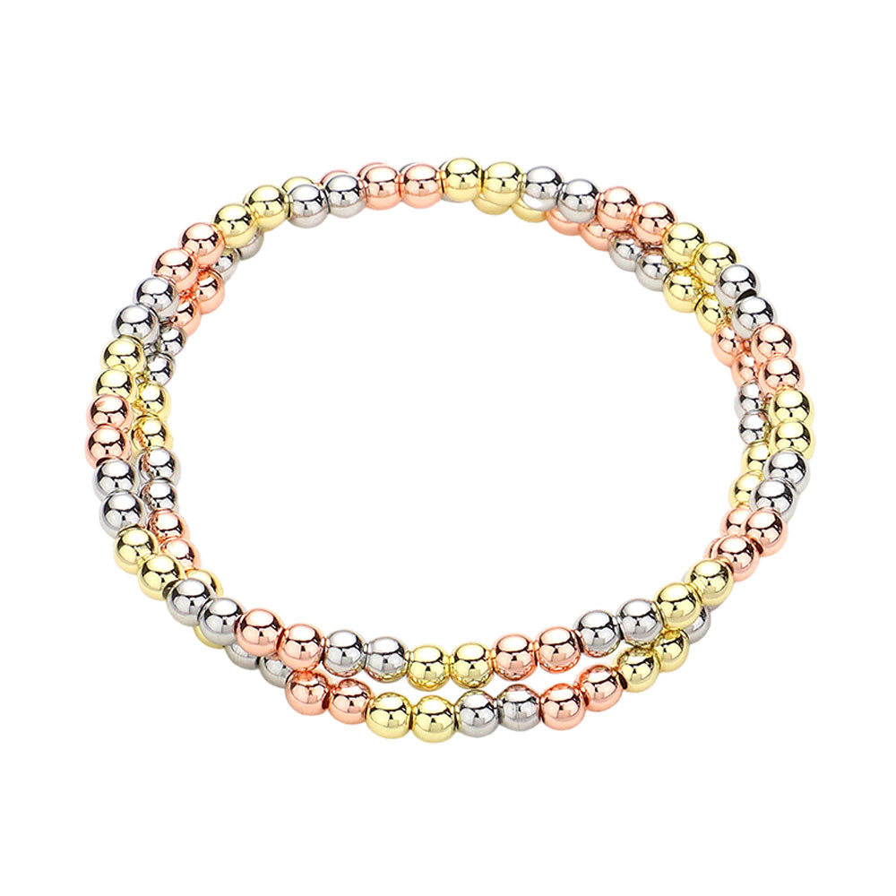 iLLASPARKZ 2PCS - Stainless Steel Ball Stretch Multi Layered Bracelets