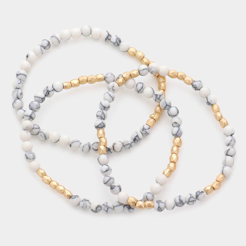 iLLASPARKZ 3PCS - Natural Stone Metal Beaded Stretch Bracelets