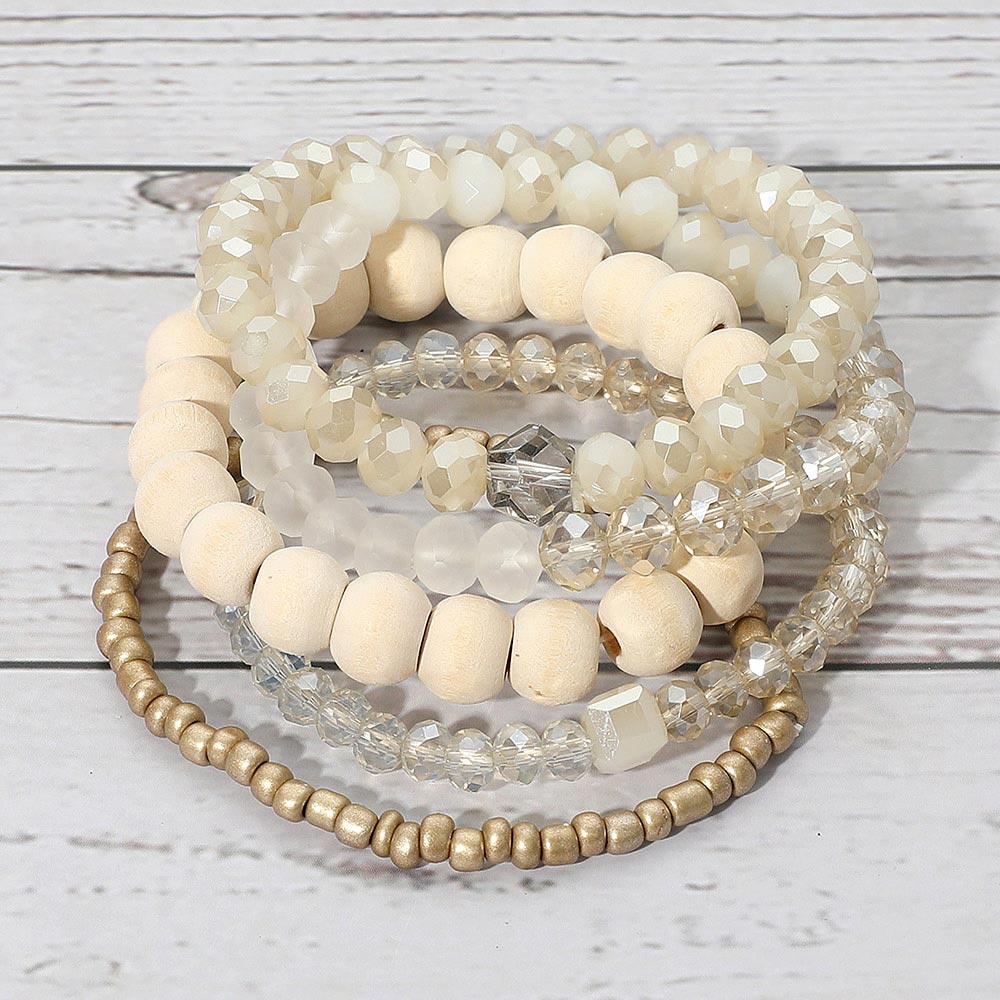 iLLASPARKZ 5PCS - Multi Strand Wood Beaded Stretch Bracelets