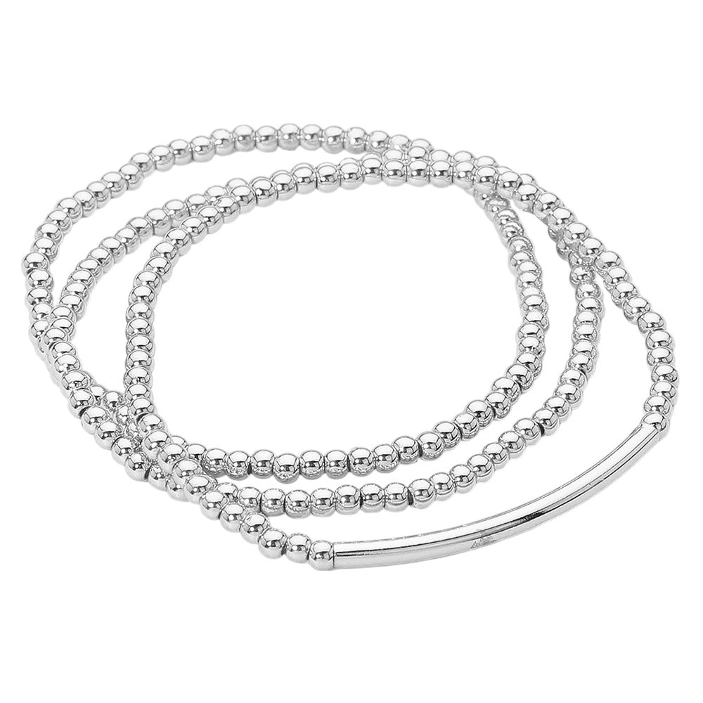 iLLASPARKZ 3PCS - Metal Ball Beaded Bar Accent Stretch Multi Layered Bracelets