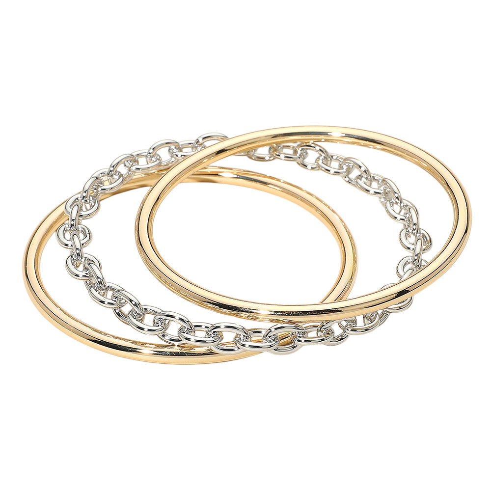 iLLASPARKZ 3PCS - Metal Link Bangle Multi Layered Bracelets