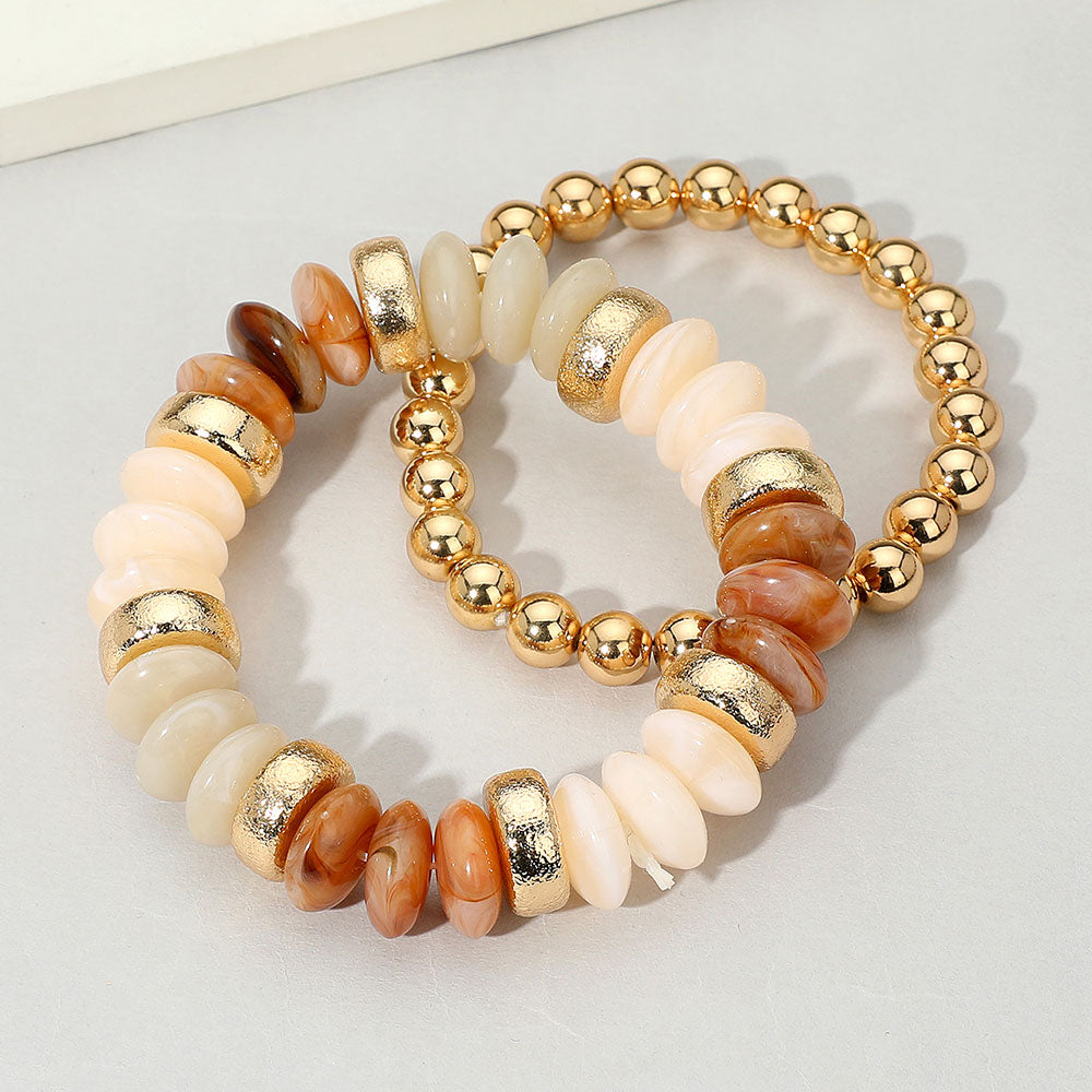 iLLASPARKZ 2PCS - Natural Stone Metal Ball Beaded Stretch Double Layered Bracelets