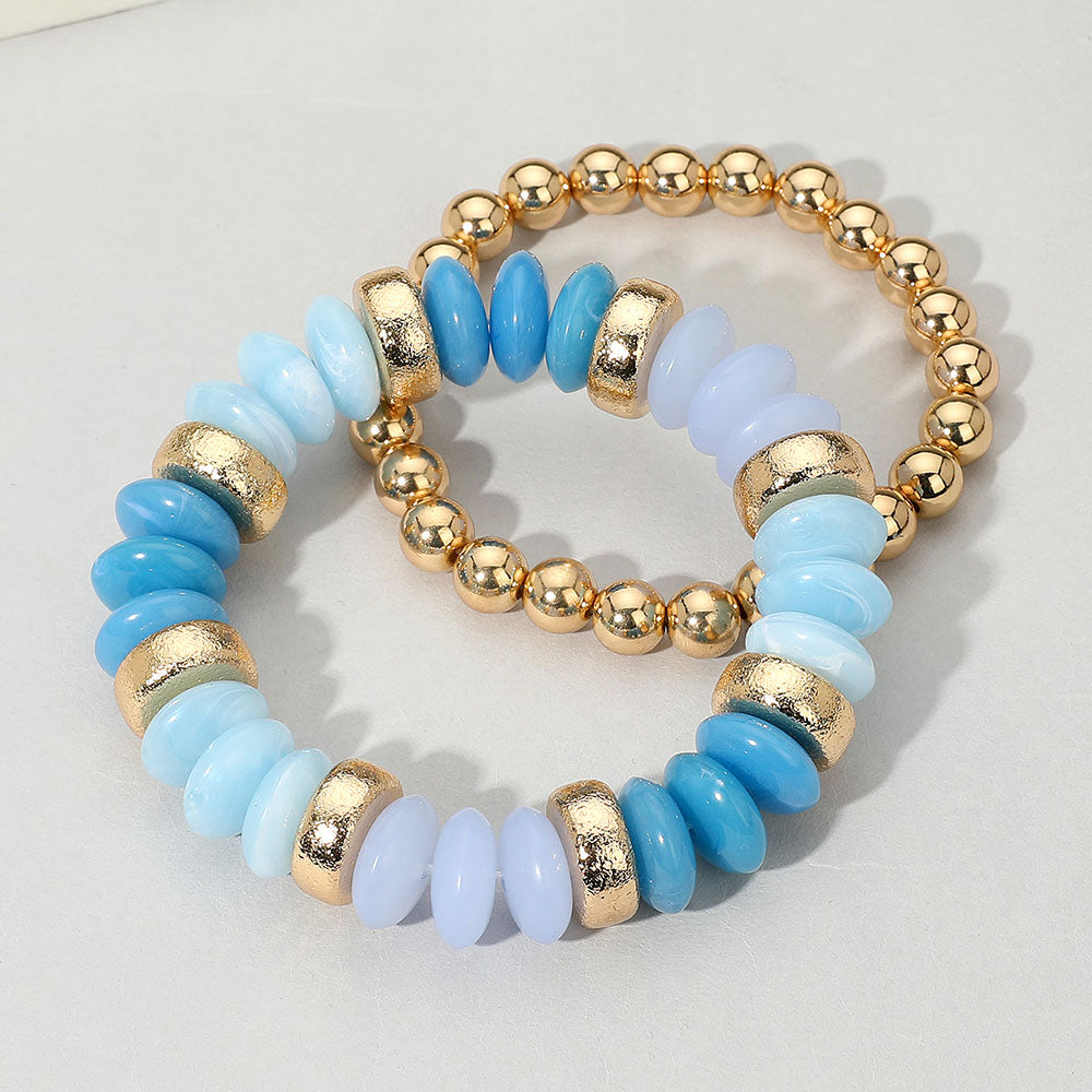 iLLASPARKZ 2PCS - Natural Stone Metal Ball Beaded Stretch Double Layered Bracelets