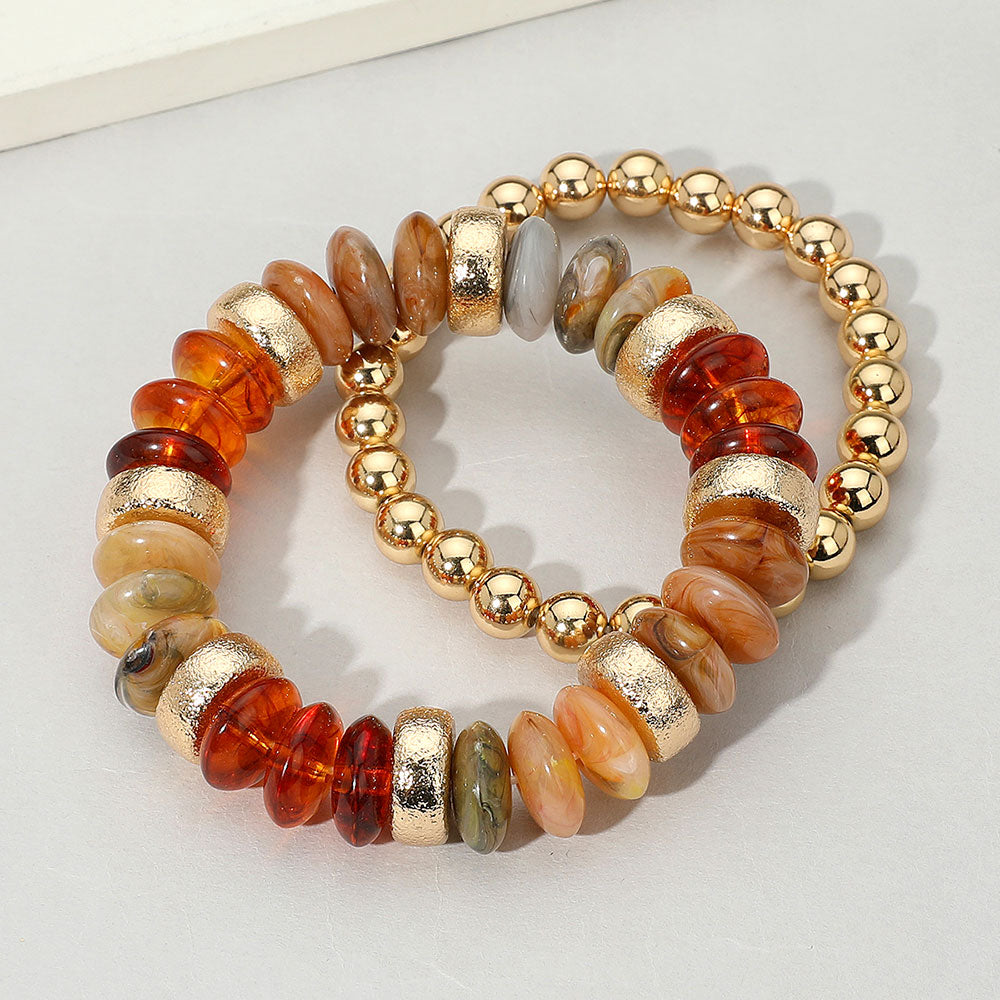 iLLASPARKZ 2PCS - Natural Stone Metal Ball Beaded Stretch Double Layered Bracelets
