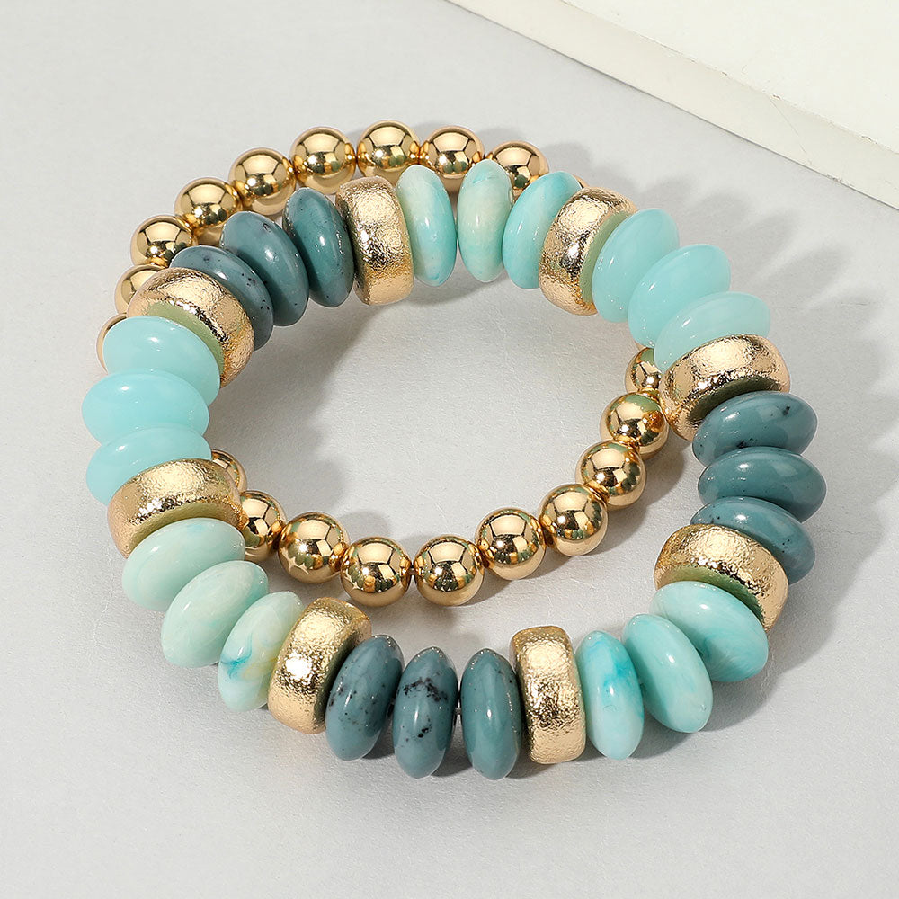 iLLASPARKZ 2PCS - Natural Stone Metal Ball Beaded Stretch Double Layered Bracelets