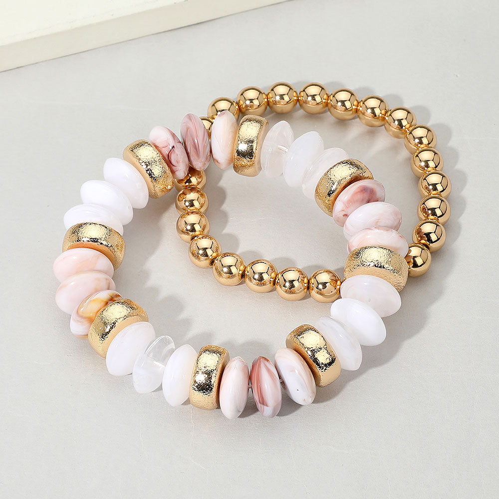iLLASPARKZ 2PCS - Natural Stone Metal Ball Beaded Stretch Double Layered Bracelets