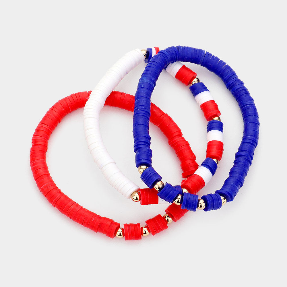 iLLASPARKZ 3PCS - American USA Flag Heishi Beads Bracelets