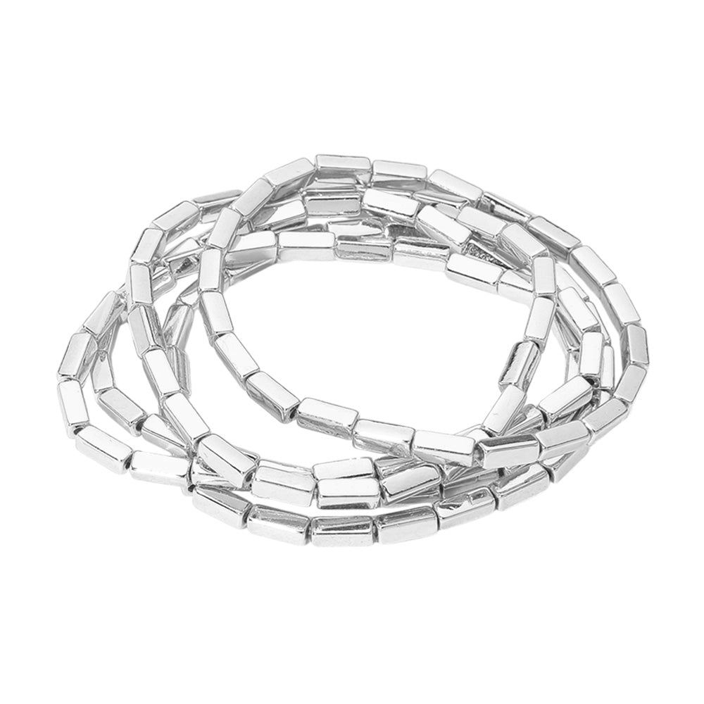 iLLASPARKZ 5PCS - Metal Cylinder Beaded Stretch Multi Layered Bracelets