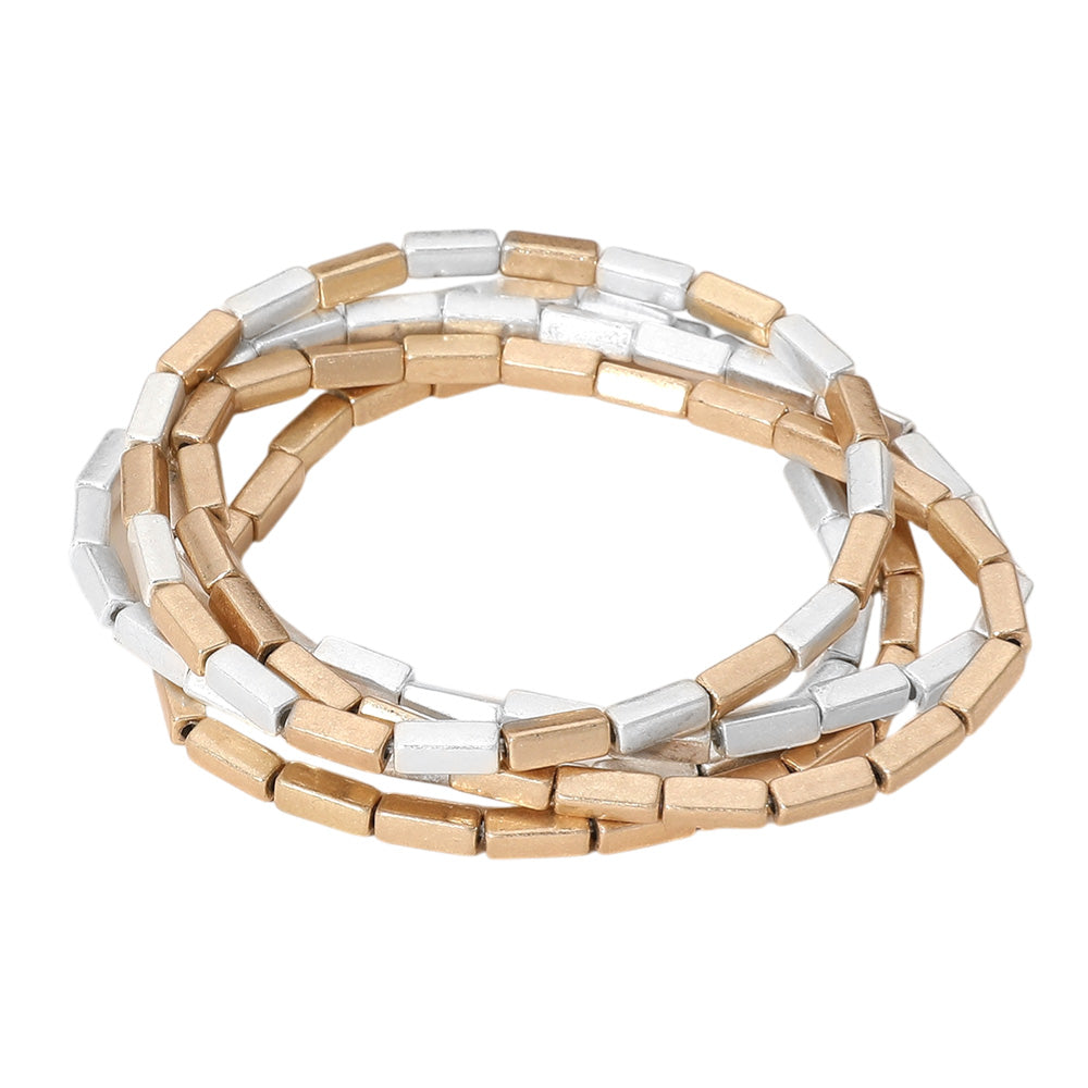 iLLASPARKZ 5PCS - Metal Cylinder Beaded Stretch Multi Layered Bracelets
