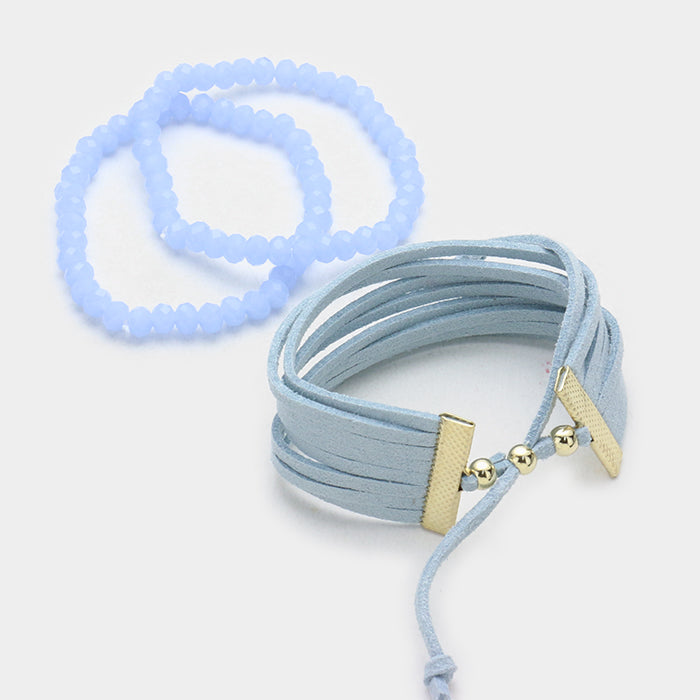 iLLASPARKZ 3 PCS - Multi-tier faux suede cinch + 2 glass bead stretch bracelets