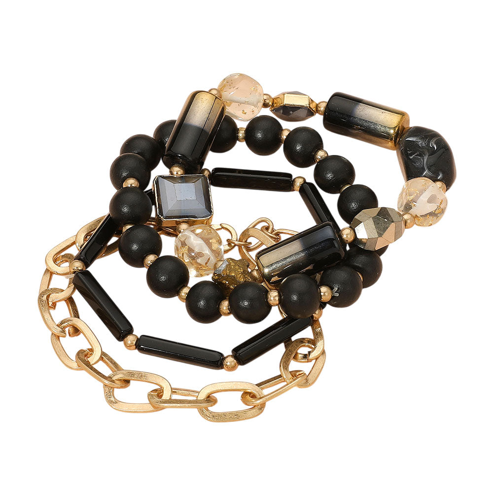 iLLASPARKZ 4PCS - Multi Bead Open Metal Oval Link Layered Bracelets