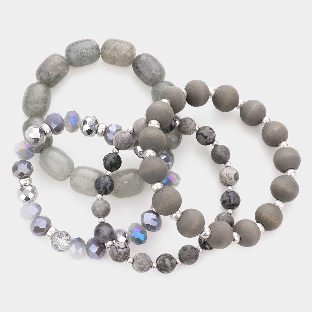 iLLASPARKZ 4PCS - Semi Precious Wood Faceted Beaded Stretch Bracelets