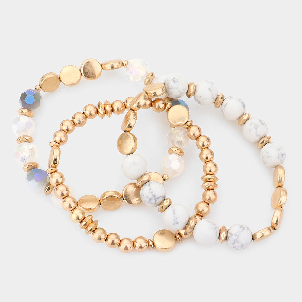 iLLASPARKZ 3PCS - Semi Precious Accented Beaded Stretch Bracelets