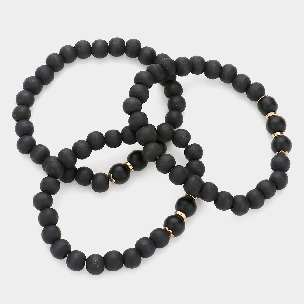 iLLASPARKZ 3PCS - Natural Stone Accented Wood Ball Stretch Bracelets