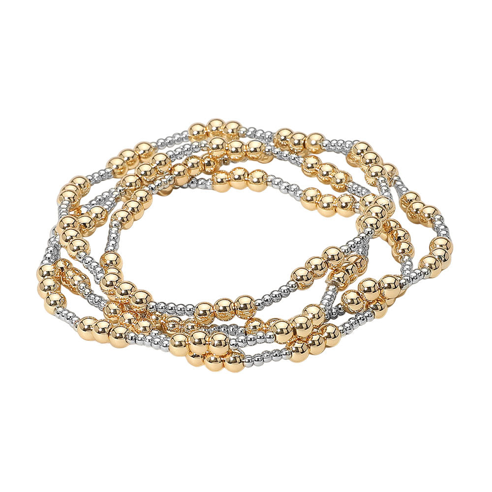 iLLASPARKZ 4PCS - Metal Ball Beaded Stretch Multi Layered Bracelets
