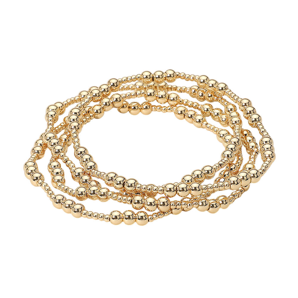 iLLASPARKZ 4PCS - Metal Ball Beaded Stretch Multi Layered Bracelets