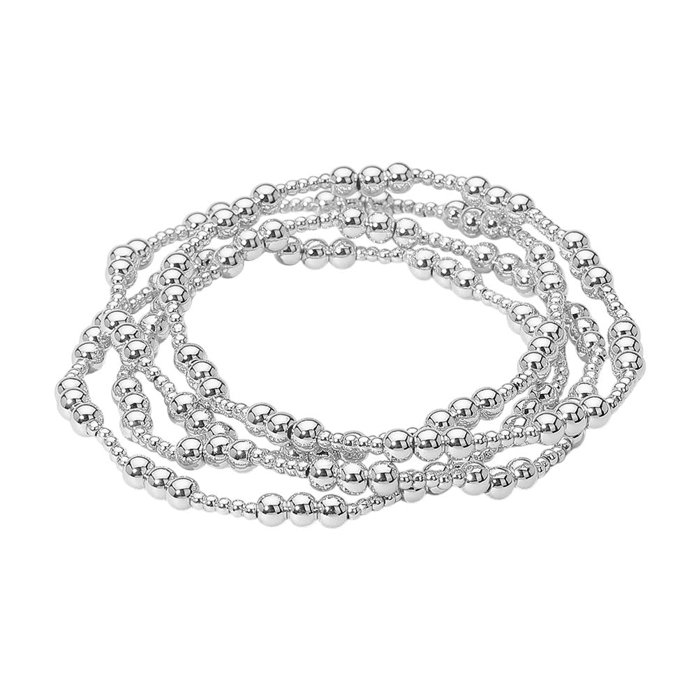 iLLASPARKZ 4PCS - Metal Ball Beaded Stretch Multi Layered Bracelets
