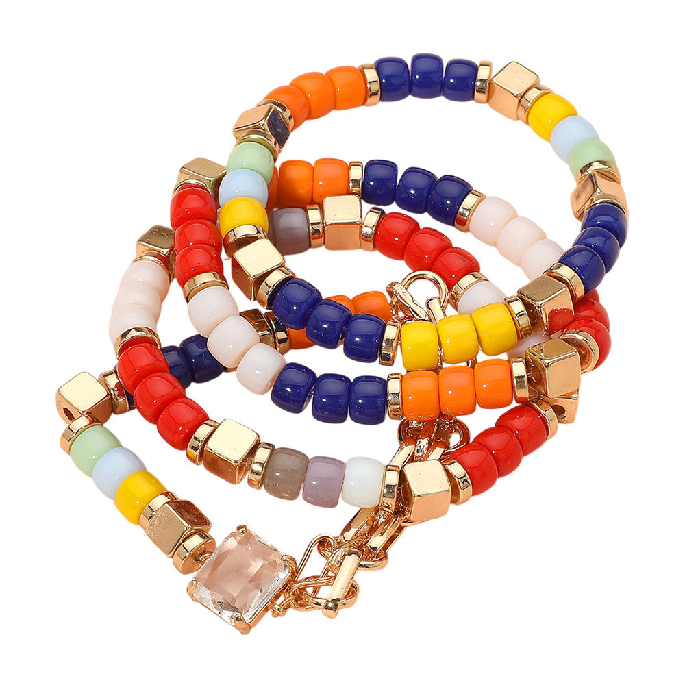 iLLASPARKZ 4PCS - Cube Resin Beaded Stretch Bracelets
