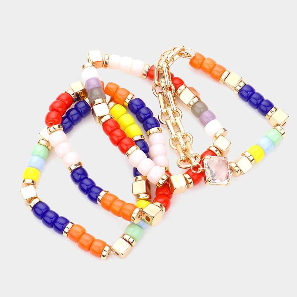 iLLASPARKZ 4PCS - Cube Resin Beaded Stretch Bracelets