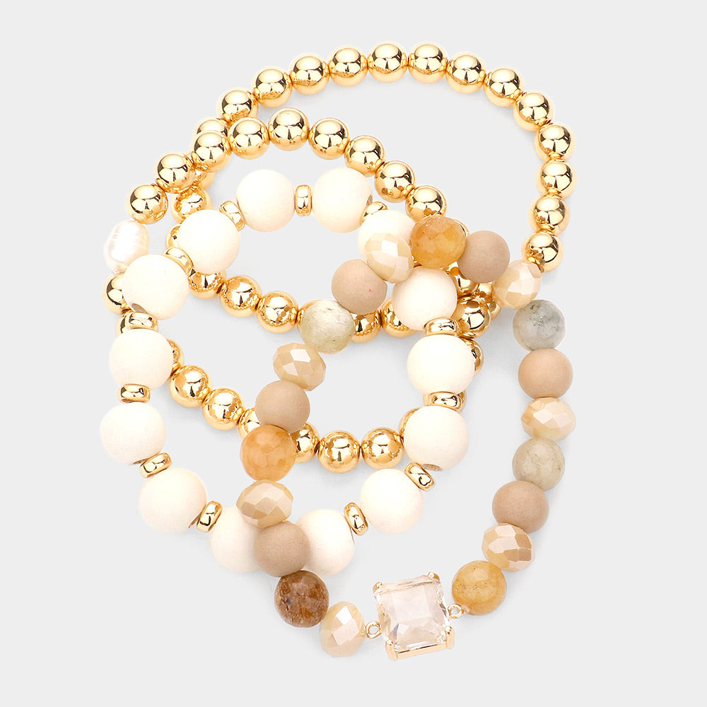 iLLASPARKZ 4PCS - Stone Wood Metal Ball Beaded Stretch Bracelets