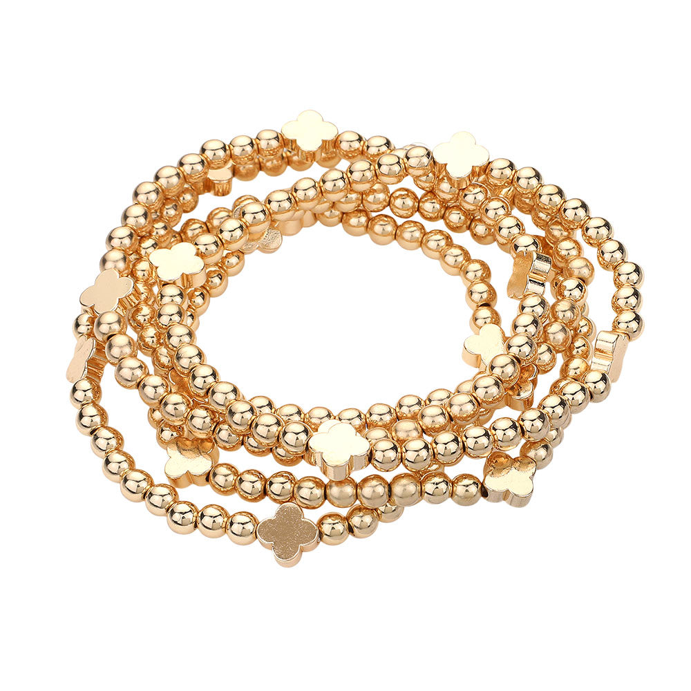 iLLASPARKZ 5PCS - Quatrefoil Metal Ball Beaded Stretch Multi Layered Bracelets