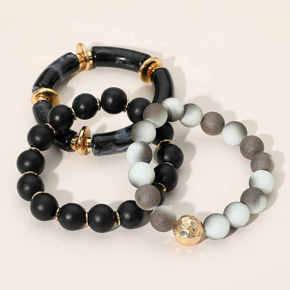 iLLASPARKZ 3PCS - Natural Stone Wood Ball Beaded Multi Layered Bracelet