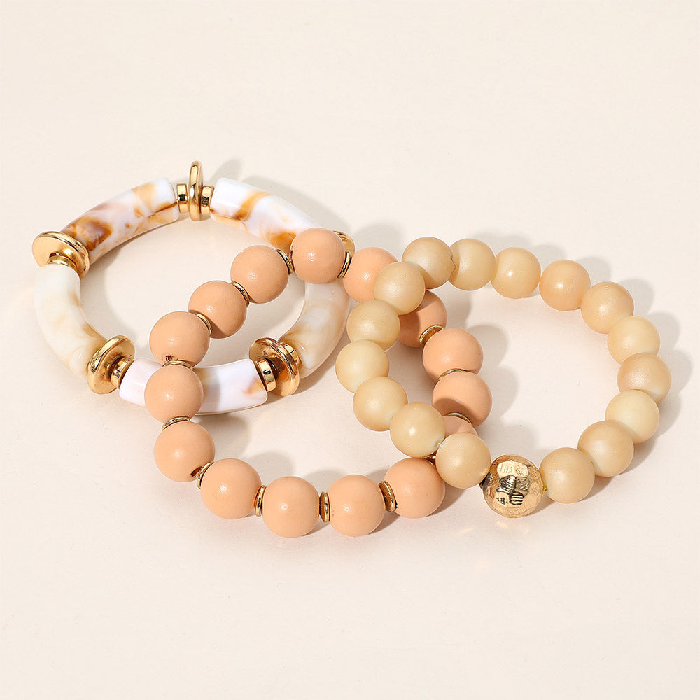 iLLASPARKZ 3PCS - Natural Stone Wood Ball Beaded Multi Layered Bracelet