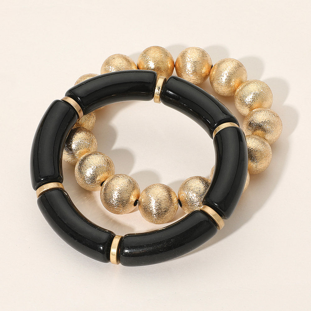 iLLASPARKZ 2PCS - Chunky Resin Tube Metal Ball Stretch Multi Layered Bracelets