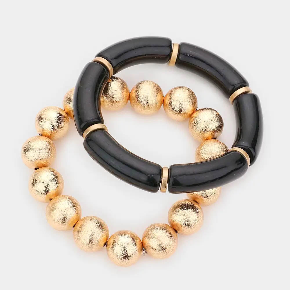 iLLASPARKZ 2PCS - Resin Metal Ball Stretch Bracelets