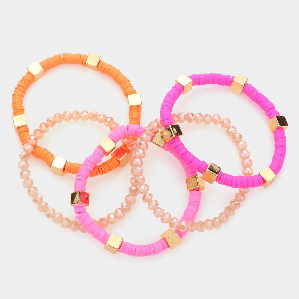 iLLASPARKZ 5PCS - Metal Cube Pointed Heishi Faceted Beaded Stretch Bracelets