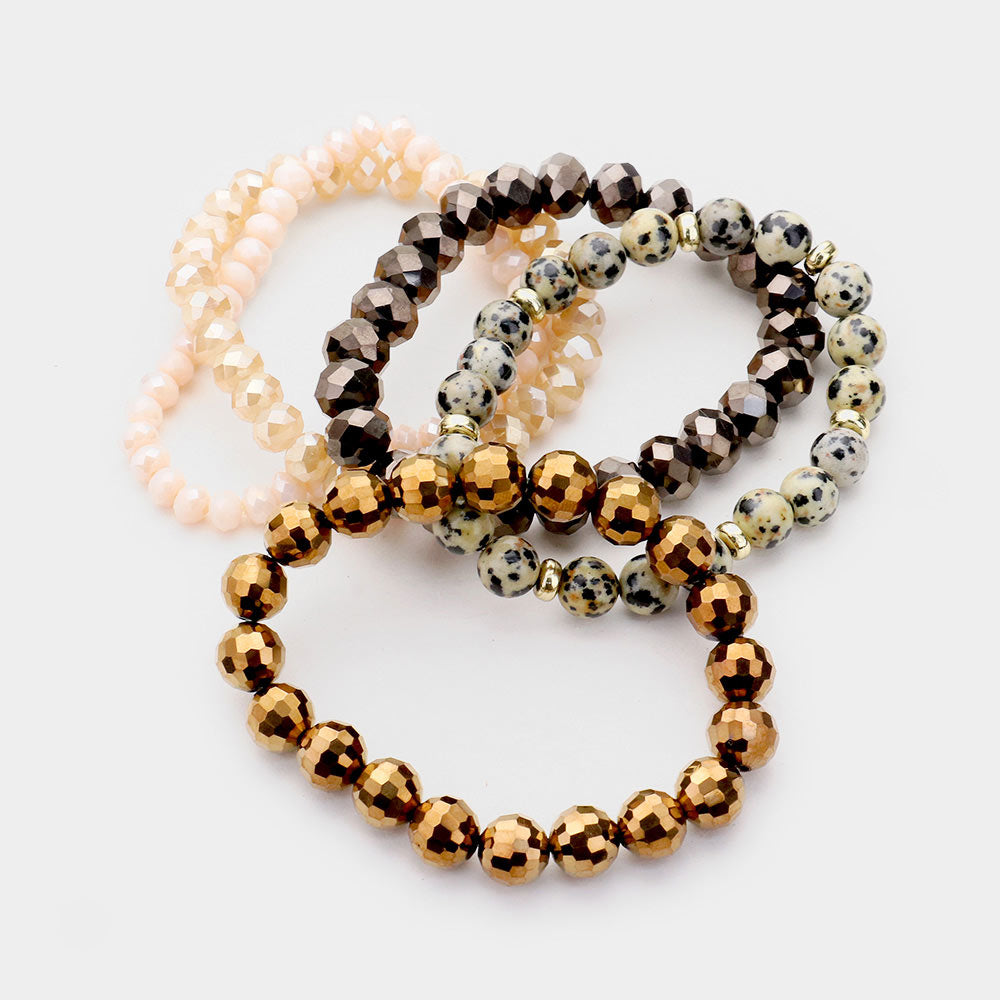 iLLASPARKZ 5PCS - Semi Precious Crystal Bead Stretch Layered Bracelet