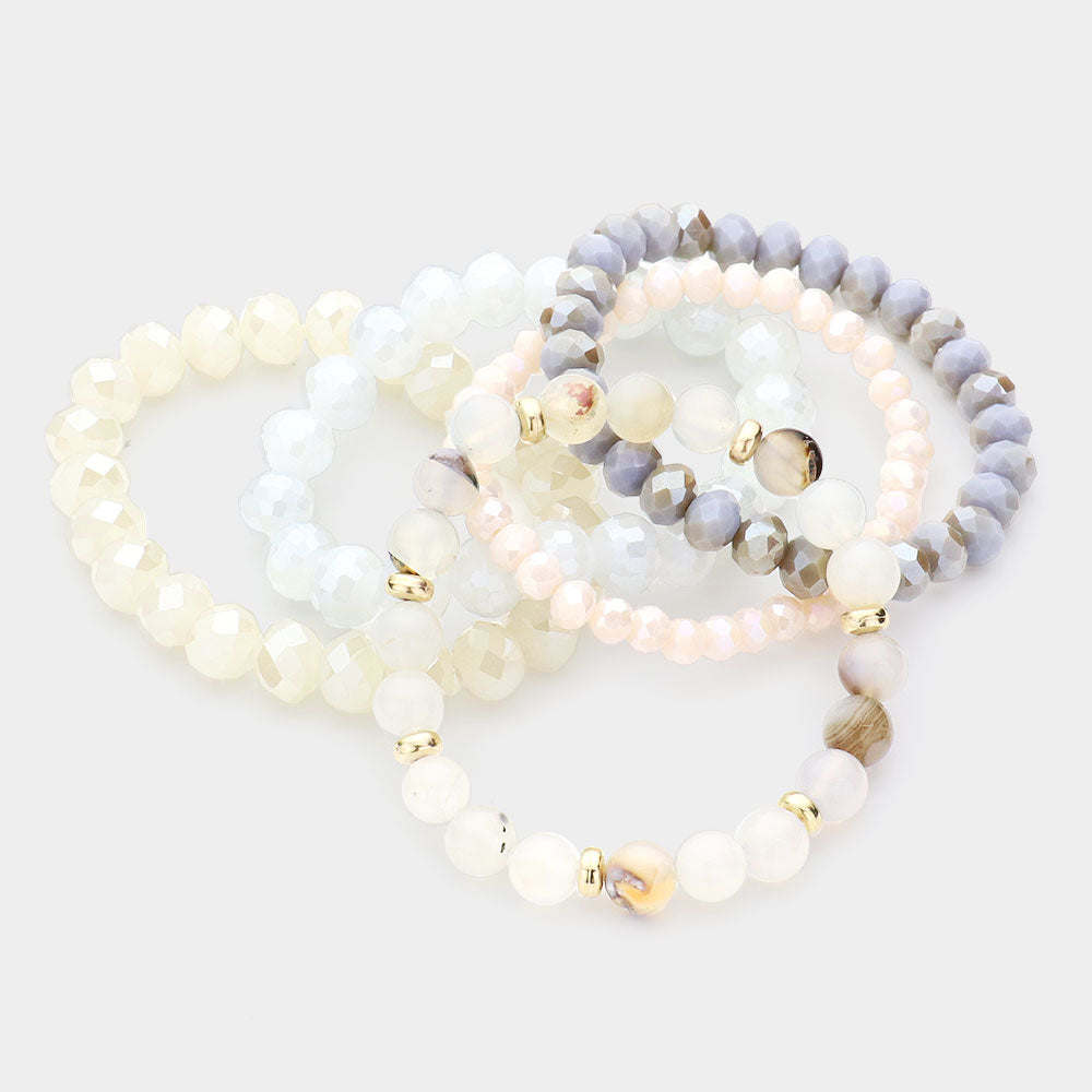 iLLASPARKZ 5PCS - Semi Precious Crystal Bead Stretch Layered Bracelet