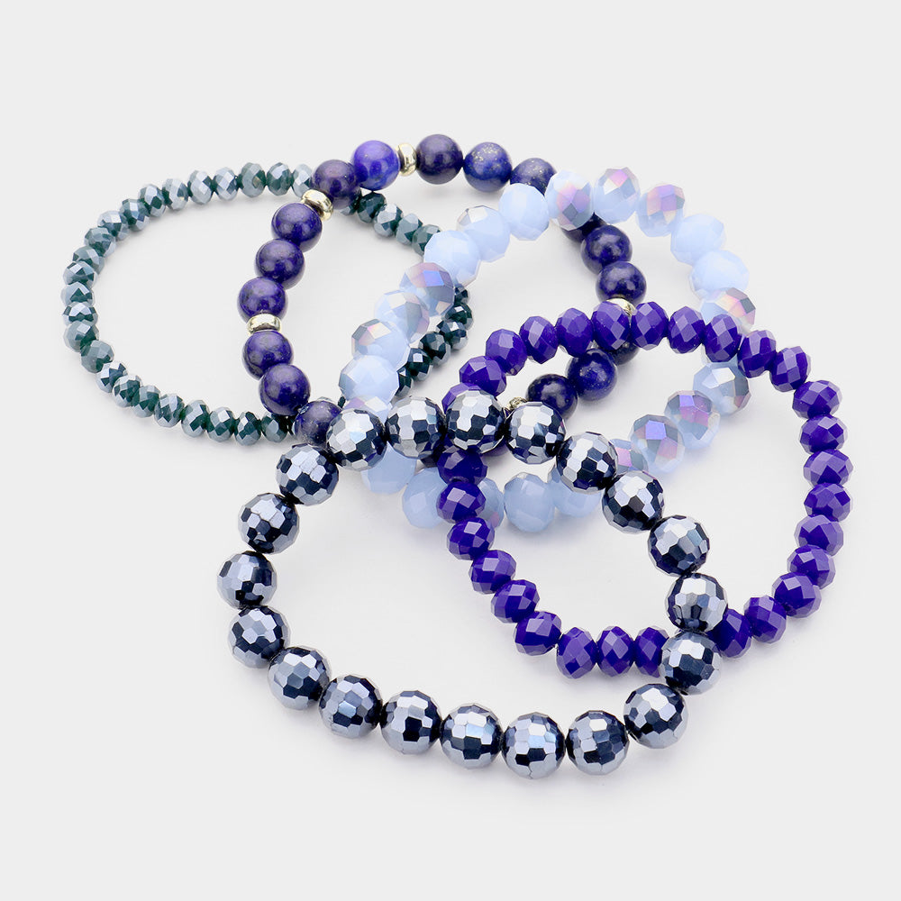 iLLASPARKZ 5PCS - Semi Precious Crystal Bead Stretch Layered Bracelet