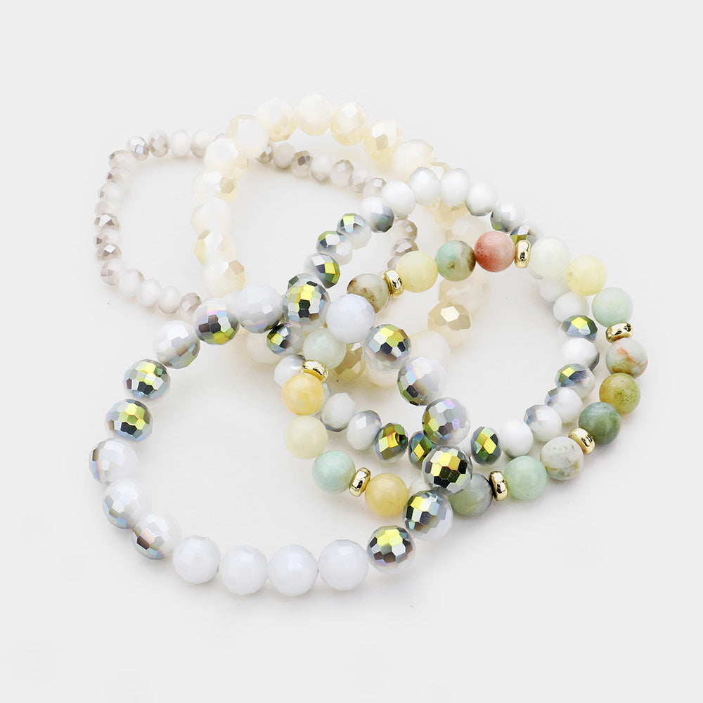 iLLASPARKZ 5PCS - Semi Precious Crystal Bead Stretch Layered Bracelet