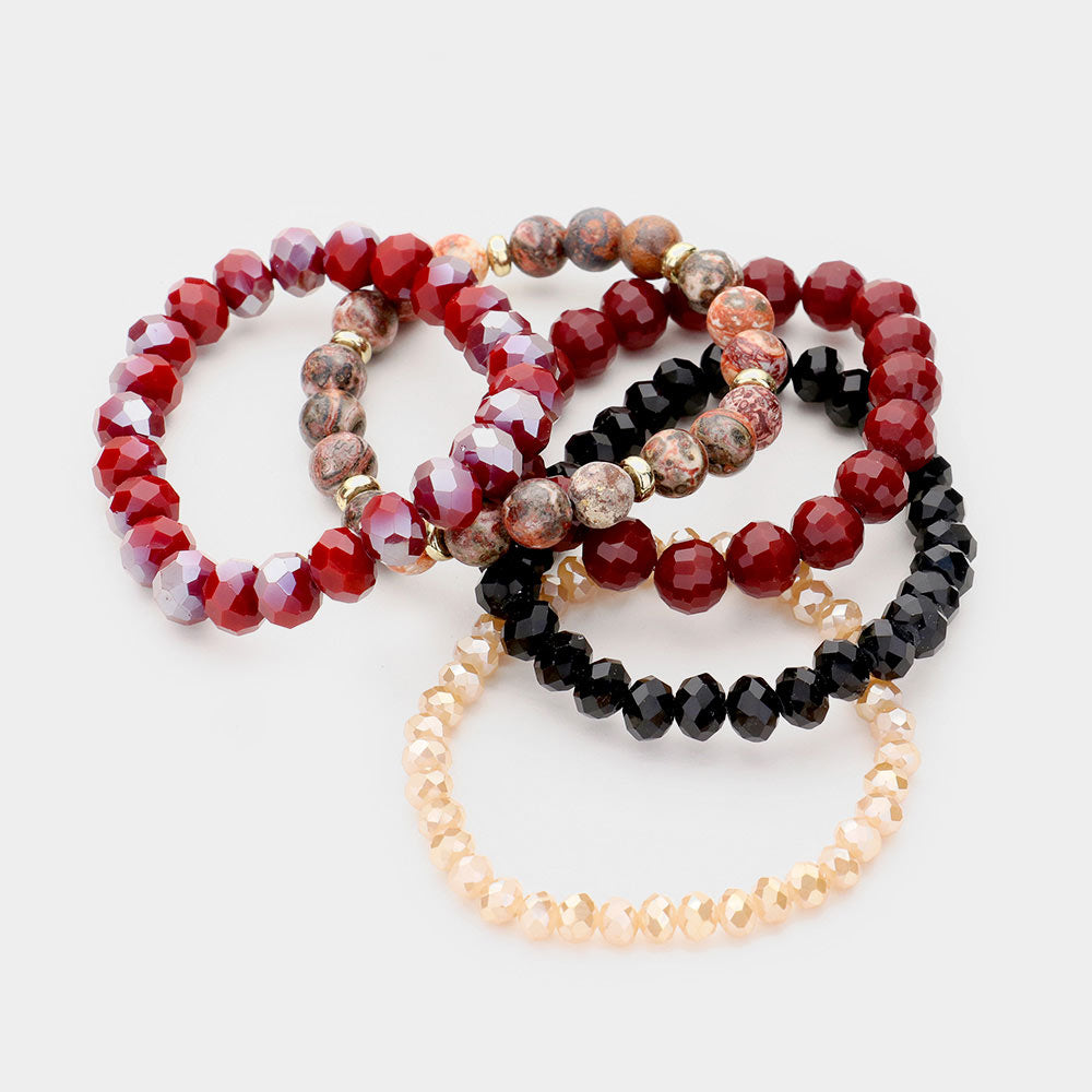 iLLASPARKZ 5PCS - Semi Precious Crystal Bead Stretch Layered Bracelet