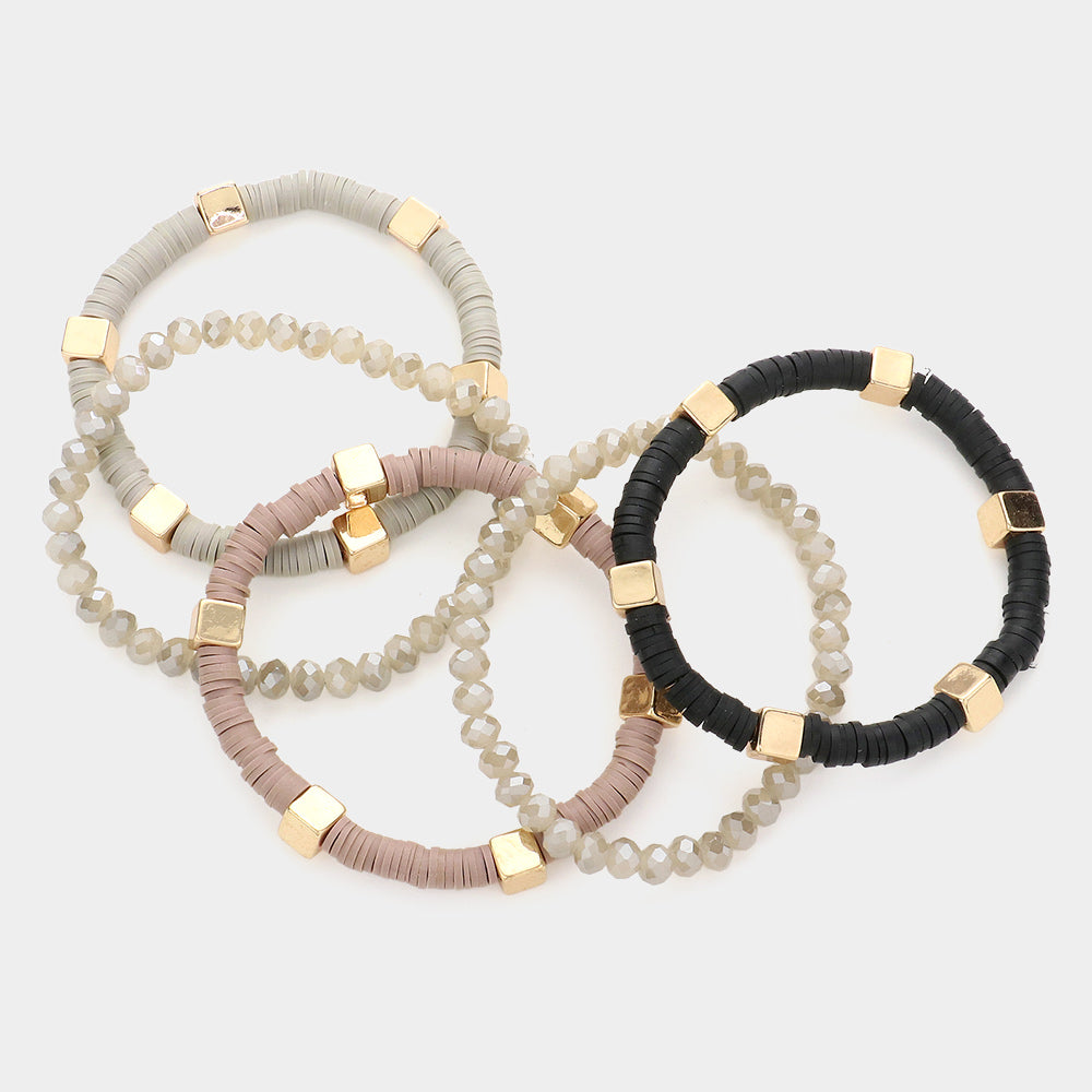 iLLASPARKZ 5PCS - Metal Cube Pointed Heishi Faceted Beaded Stretch Bracelets