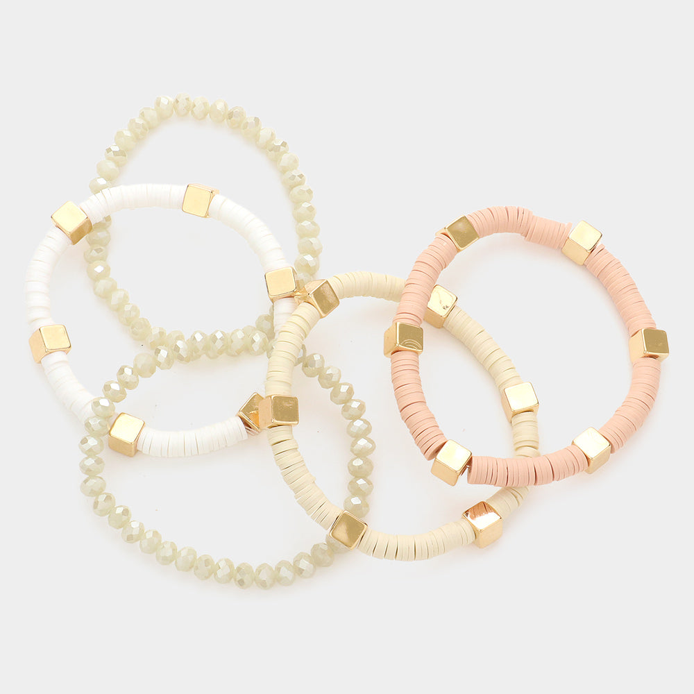 iLLASPARKZ 5PCS - Metal Cube Pointed Heishi Faceted Beaded Stretch Bracelets