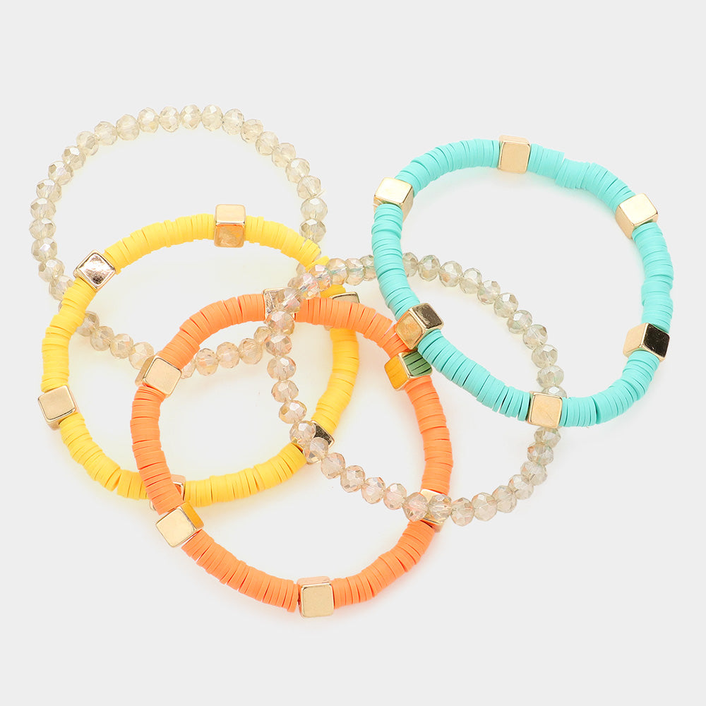 iLLASPARKZ 5PCS - Metal Cube Pointed Heishi Faceted Beaded Stretch Bracelets