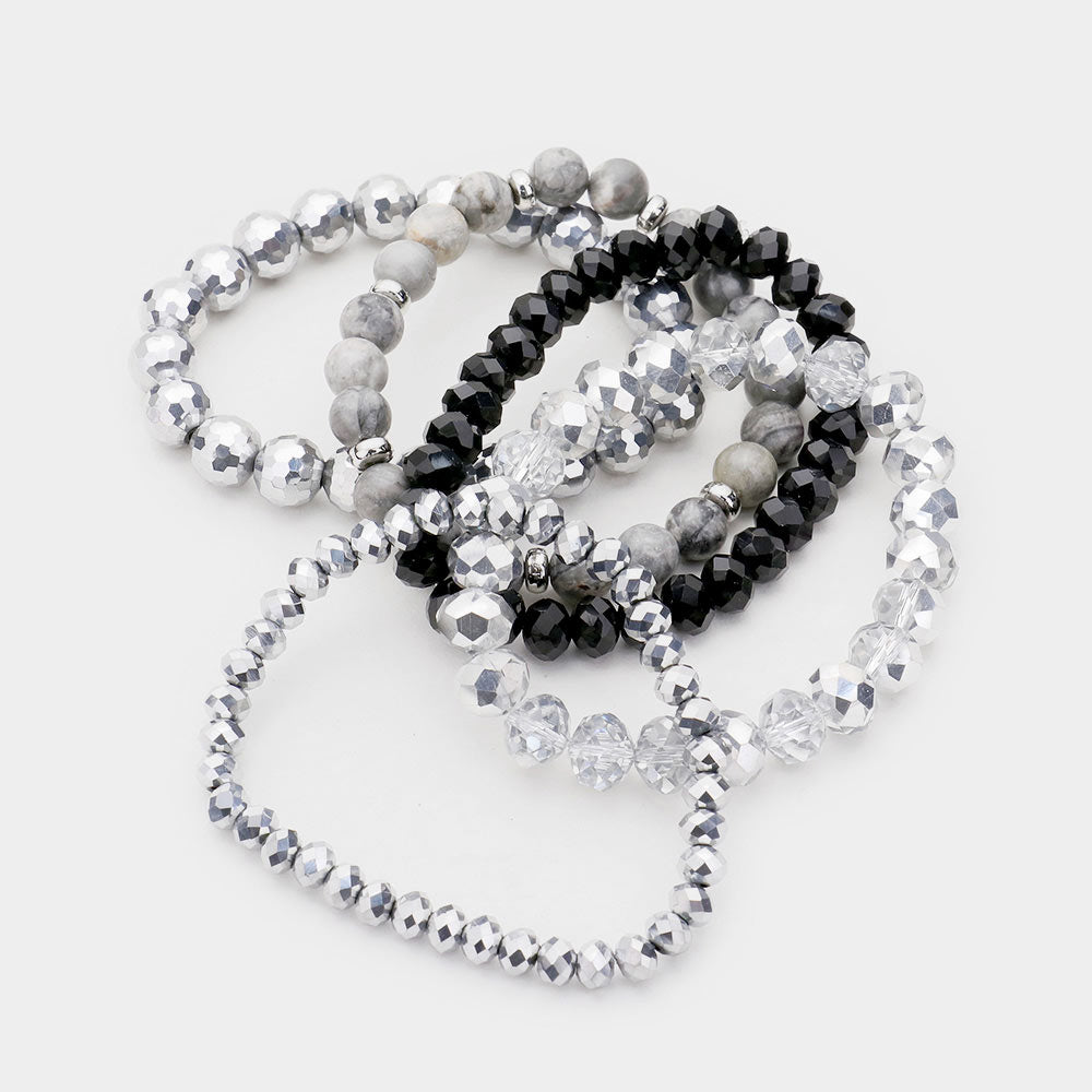 iLLASPARKZ 5PCS - Semi Precious Crystal Bead Stretch Layered Bracelet